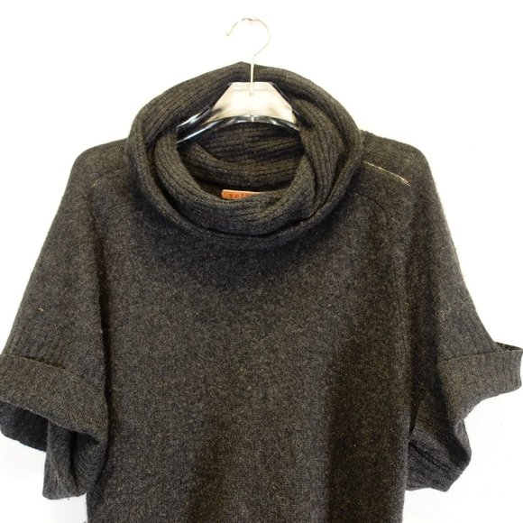 Velvet Sweater Small Black Cashmere Tunic Knit Cowl Neck Short Sleeve Cozy - Picture 2 of 9